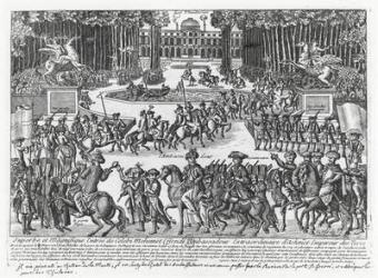 The arrival of Mehmed Celebi Efendi, ambassador of Sultan Ahmed III of Turkey, at the Tuileries to be received by Louis XV in 1721 (engraving) | Obraz na stenu