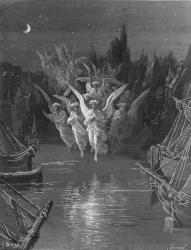 The angelic spirits leave the dead bodies and appear in their own forms of light, scene from 'The Rime of the Ancient Mariner' by S.T. Coleridge, published by Harper & Brothers, New York, 1876 (wood engraving) | Obraz na stenu