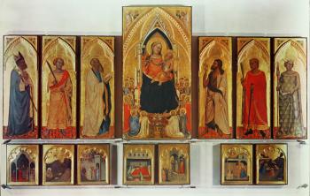 The Virgin and Child with Saints, Broken Down Polyptych (together the panels and sections of the predella: expulsion of Joachim from the temple, the announcement of the angel to Joachim, the meeting at the Golden Door, Nativity of the Virgin, the presenta | Obraz na stenu