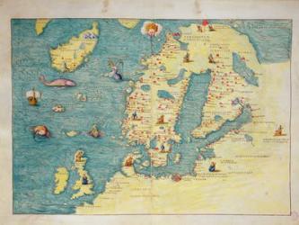 Northern Europe, from an Atlas of the World in 33 maps, Venice, 1st September 1553 (ink on vellum) (see also 330952) | Obraz na stenu