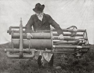 Hiram Maxim holding one of his flying machine engines, From The Strand Magazine published 1894. | Obraz na stenu