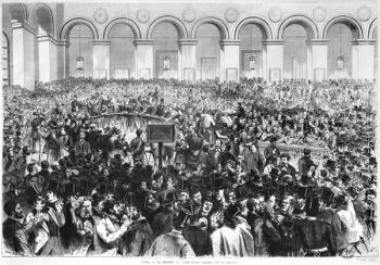 The 'Corbeille' at the Bourse of Paris, 1873 (engraving) (b/w photo) | Obraz na stenu