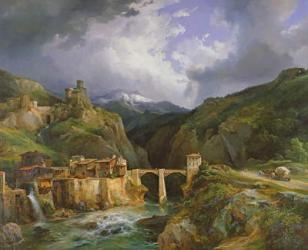 Village and Bridge of Crevola on the road from Simplon to Domodossola, 1832 (oil on canvas) | Obraz na stenu