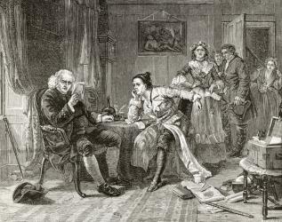 Dr Samuel Johnson reading the manuscript of 'The Vicar of Wakefield', from 'London Pictures: Drawn with Pen and Pencil', by Rev. Richard Lovett, published 1890 (litho) | Obraz na stenu