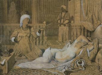 Odalisque with a Slave, 1858 (graphite & wash on paper heightened with white) | Obraz na stenu