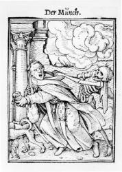 Death and the Mendicant Friar, from 'The Dance of Death', engraved by Hans Lutzelburger, c.1538 (woodcut) (b/w photo) | Obraz na stenu