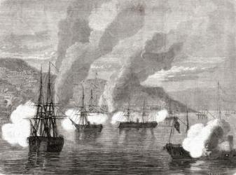The Bombardment of Valparaiso on 31 March 1866, from 'L'Univers Illustré', 1866 (engraving) | Obraz na stenu