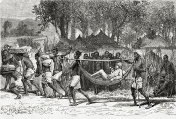 Verney Lovett Cameron arriving at the village of Oulonnda, Africa, 1878 (wood engraving) | Obraz na stenu