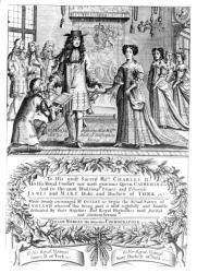 John Ogilby presenting his subscription list for 'Britannia' to the King and Queen, detail from Morgan's map of London, 1682 (engraving) | Obraz na stenu