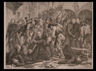 The Massacre of the Priests in September 1792, engraved by Charles Maurand (engraving) | Obraz na stenu