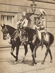 King George V and Kaiser Wilhelm II leaving Potsdam to attend a review of the troops in 1913, illustration from 'The Life of King George V', published c.1935 (b/w photo) | Obraz na stenu