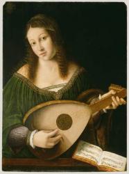 Lady Playing a Lute, c.1530 (oil on panel) | Obraz na stenu