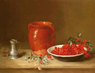 Still life of cherries in a bowl (oil on canvas) | Obraz na stenu