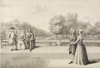 Figures on the bank of the Long Water, Hampton Court Palace (grey wash with pen & ink over pencil on paper) | Obraz na stenu