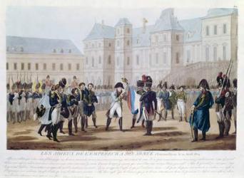 Napoleon I (1769-1821) Kissing the Flag, or The Farewell at Fontainebleau, 20th April 1814 (coloured engraving) | Obraz na stenu