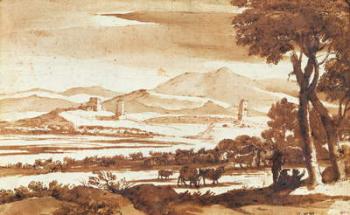 Landscape of the Roman Countryside, 1643 (pen and ink wash on paper) | Obraz na stenu