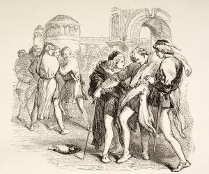 Tybalt is fatally wounded by Romeo, illustration from Romeo and Juliet, from 'The Illustrated Library Shakespeare', published London 1890 (litho) | Obraz na stenu