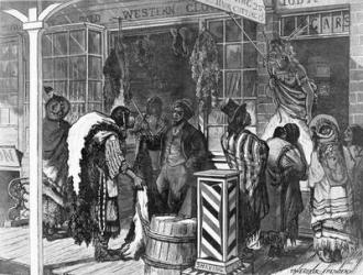 Indians Trading at a Frontier Town, from 'Harper's Weekly', November 13th 1875 (engraving) (b&w photo) | Obraz na stenu