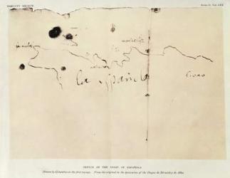 Sketch of the coast of Espanola, drawn by Columbus on the first voyage, from the original in the possession of the Duque de Berwick y de Alba, 1492 (ink on paper) | Obraz na stenu