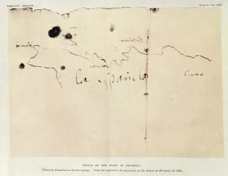 Sketch of the coast of Espanola, drawn by Columbus on the first voyage, from the original in the possession of the Duque de Berwick y de Alba, 1492 (ink on paper) | Obraz na stenu