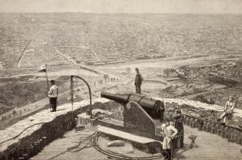 Overall view of Lima, Peru, from San Cristobal fort c.1880s, from 'La Ilustracion Espanola y Americana' of 1881 (litho) | Obraz na stenu