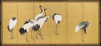 Cranes, An'ei Period, 1772 (ink, colour & gold leaf on panel) | Obraz na stenu