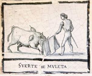 Bullfight scene on an antique tile - The Muleta Stage (ceramic) | Obraz na stenu