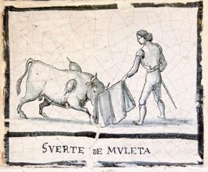 Bullfight scene on an antique tile - The Muleta Stage (ceramic) | Obraz na stenu