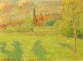 The shepherd and the church of Eragny, 1889 (oil on canvas) | Obraz na stenu