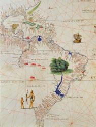 South America, from an Atlas of the World in 33 Maps, Venice, 1st September 1553 (ink on vellum) (detail from 330959) | Obraz na stenu