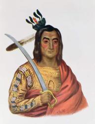 Mou-Ka-Ush-Ka or 'The Trembling Earth', a Yankton Sioux Chief, illustration from 'The Indian Tribes of North America', by Thomas L. McKenney and James Hall, pub. by John Grant (colour litho) | Obraz na stenu