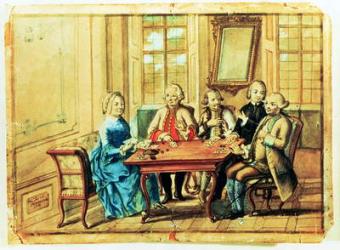 Empress Maria Teresa of Austria playing cards with Field Marshall Karoly Batthyany (1698-1772), Nadasky and Field Marshall Leopold Joseph, Count von Daun (1705-66), 1751 (w/c on paper) | Obraz na stenu