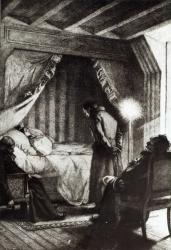 The Death of Emma Bovary from 'Madame Bovary' by Gustave Flaubert, engraved by Carlo Chessa (1855-1925), 1906 (engraving) (b/w photo) | Obraz na stenu