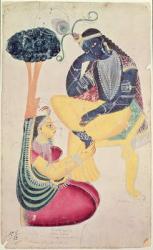 The God Krishna with his mortal love, Radha (w/c on paper) | Obraz na stenu