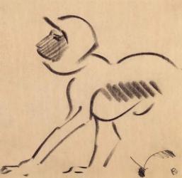 Crouching Monkey, c.1912-13 (black charcoal on grey wove paper) | Obraz na stenu