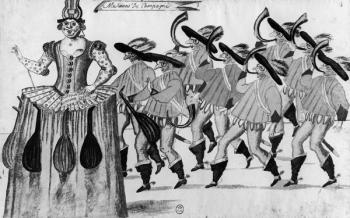 Les Fees des Forets de Saint Germain Danced at the Louvre, 11th February 1625 (pen and w/c on paper) (b/w photo) | Obraz na stenu