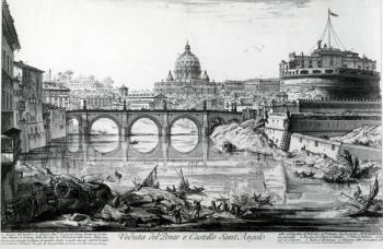 View of the Bridge and Castel Sant'Angelo, from the 'Views of Rome' series, c.1760 (etching) | Obraz na stenu