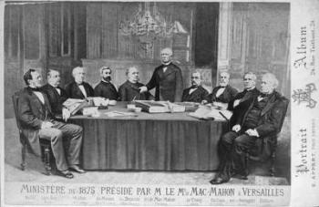 The Ministry of 1875 Presided Over by Marshal Edme Patrice Maurice Mac-Mahon (1808-93) at Versailles, 1875 (litho) (b/w photo) | Obraz na stenu