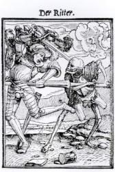 Death and the Knight, from 'The Dance of Death', engraved by Hans Lutzelburger, c.1538 (woodcut) (b/w photo) | Obraz na stenu