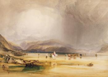 View from Snowdon from Sands of Traeth Mawe, taken at the Ford between Pont Aberglaslyn and Tremadoc, 1834 (w/c & gouache over graphite on paper) | Obraz na stenu