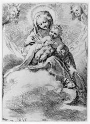 The Virgin and Child in the clouds (engraving) | Obraz na stenu