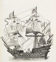 Man-of-War of the 16th century, c.1880 (litho) | Obraz na stenu