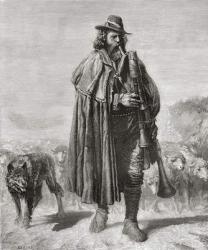 19th century Italian shepherd with his dog and sheep playing bagpipes. From Italian Pictures published 1895. | Obraz na stenu