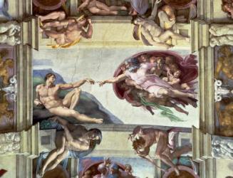 Sistine Chapel Ceiling: Creation of Adam, 1510 (fresco) (post restoration) | Obraz na stenu