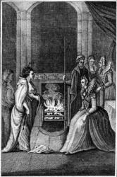 Grana Uile introduced to Queen Elizabeth, illustration from 'Anthologia Hibernica' vol. II, print made by Clayton, published 1794 (engraving) | Obraz na stenu