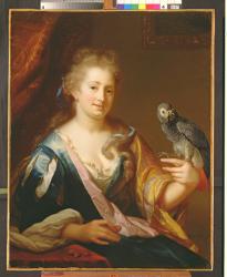 Portrait of a Lady feeding a parrot (oil on canvas) | Obraz na stenu
