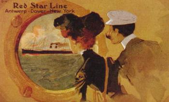 Poster advertising the 'Red Star Line' from Antwerp to New York via Dover (colour litho) | Obraz na stenu