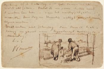 Postcard with Two Peasants Digging, 1885 (pen and brown ink on a postcard) | Obraz na stenu