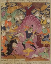 Fight between Bahrama and Tazaw, illustration from the 'Shahnama' (Book of Kings) by Abu'l-Qasim Manur Firdawsi (c.934-c.1020) 1619 (gouache on paper) | Obraz na stenu