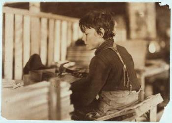 Boy making baskets for melons at Evansville, Indiana, 1908 (b/w photo) | Obraz na stenu